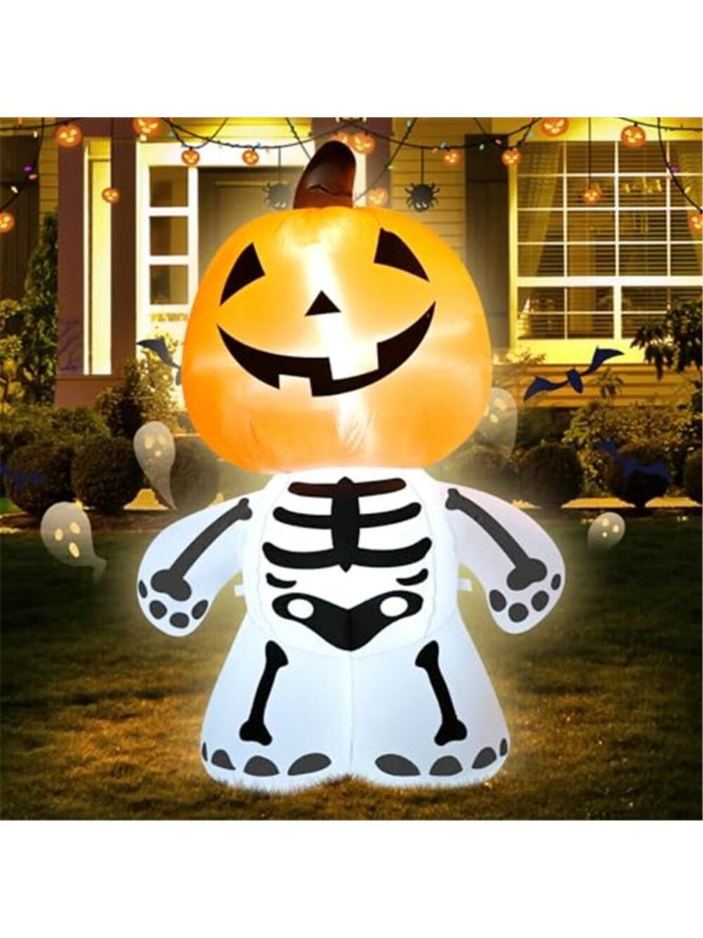 TRMESIA 4FT Halloween Inflatable Blow up Cute Pumpkin Ghost Lawn Decoration